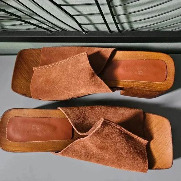 Asos Design |  BROWN Suede Clogs Mules with Antique Gold Tone Studs - Picture 4 of 11